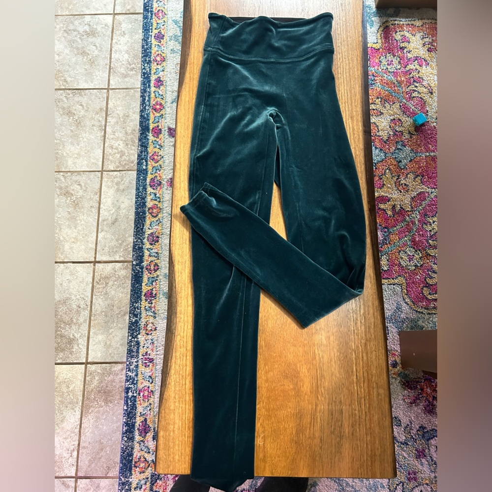 Green velvet leggings